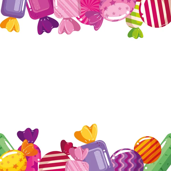 Marco de deliciosos caramelos decoración — Vector de stock