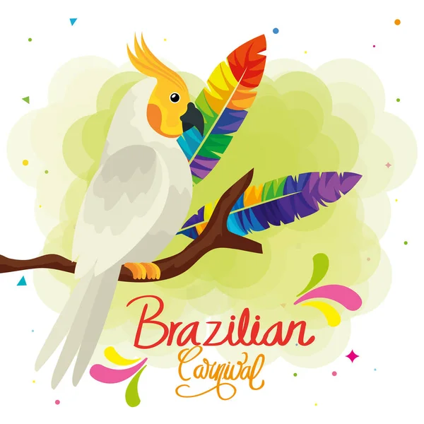 Plakat karnawałowy brazylijski z papugą i dekoracją — Wektor stockowy