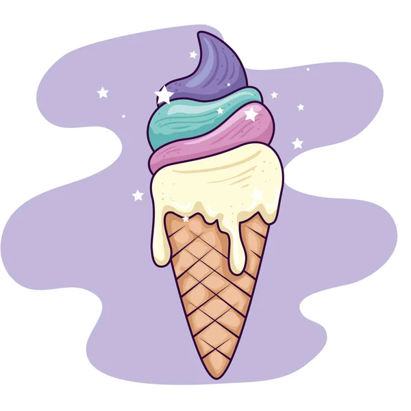 Cute and delicious ice cream in cone — 스톡 벡터