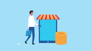 Akıllı telefon ve ekommerce teknolojisi olan bir adam.