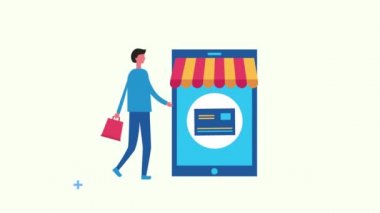 Tablet ve ecommerce teknolojisi olan bir adam.