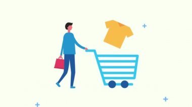 Alışveriş arabası ve ikonları olan bir adam.