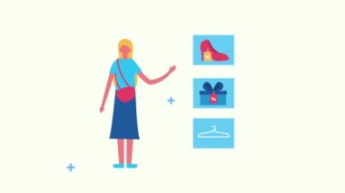 Set reklam simgeleri olan kadın