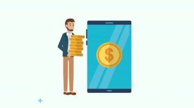 Akıllı telefon karakterli genç iş adamı