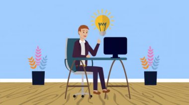 Ofiste çalışan genç bir işadamı.