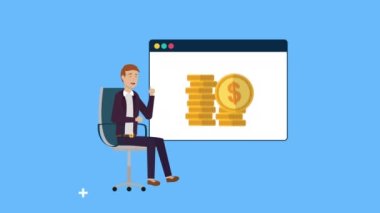 Web sayfası ve bozuk paraları olan genç işadamı