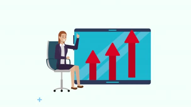 Ung affärskvinna med tablett och statistik — Stockvideo