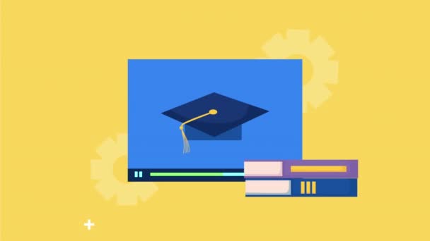 Livres avec chapeau de graduation dans la page Web — Video