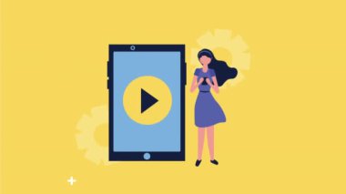 Akıllı telefon sosyal medya simgelerine sahip genç bir kadın