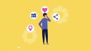 Sosyal medya simgelerine sahip genç adam