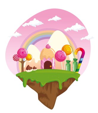 candy land with houses cupcake and caramels