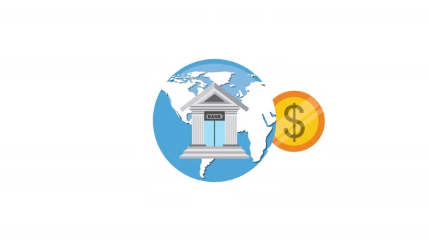 Planeta mundial e dinheiro de moeda dólares — Vídeo de Stock