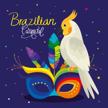 poster of carnival brazilian with parrot and mask