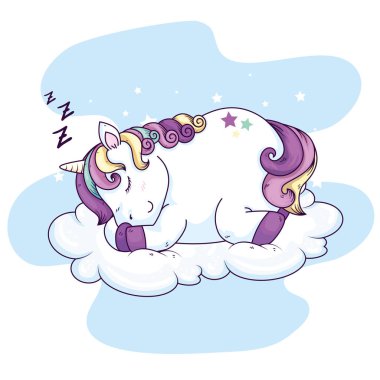 cute unicorn fantasy sleeping in cloud