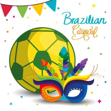 poster of carnival brazilian with mask carnival and ball soccer
