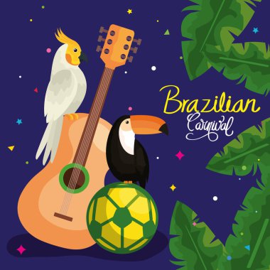 poster of carnival brazil with parrot and traditional icons