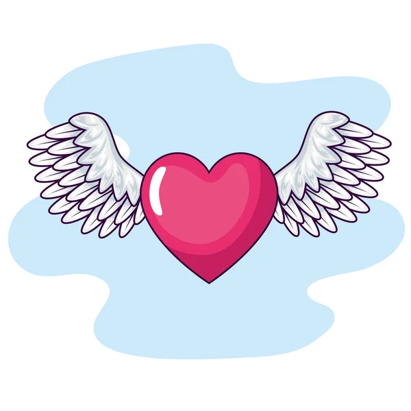 Cute heart with wings icon — Stock Vector