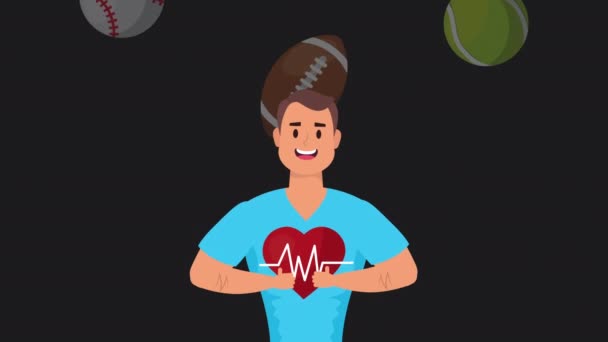 Muž se srdcem kardio zdravý životní styl — Stock video