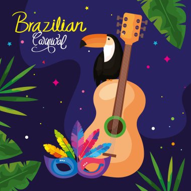 poster of carnival brazilian with toucan and icons traditional