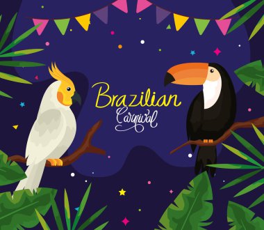 poster of carnival brazilian with parrot and toucan