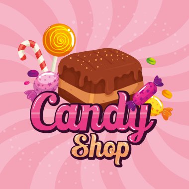 poster of candy shop with brownie and candies