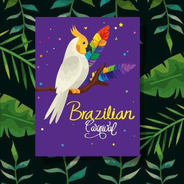 poster of carnival brazilian with parrot and leafs