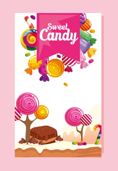 Poster di negozio di caramelle con brownie e caramelle — Vettoriale Stock