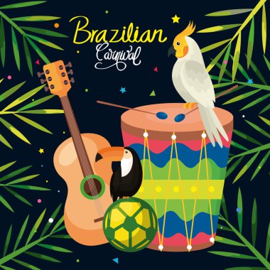 poster of carnival brazilian with birds and icons traditional