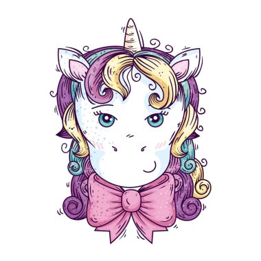head of cute unicorn fantasy with stars decoration