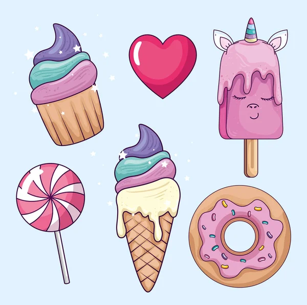 Collection of sweet and fantasy icons — Stok Vektör