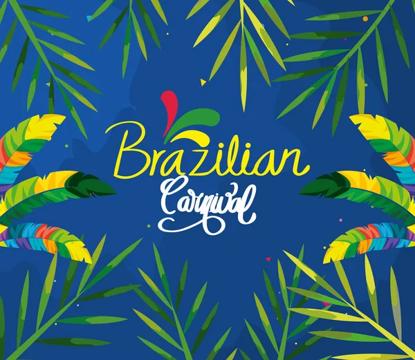 Plakat des brasilianischen Karnevals mit tropischen Blättern — Stockvektor