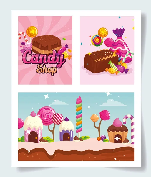 Set of scenes with candies — Stock Vector