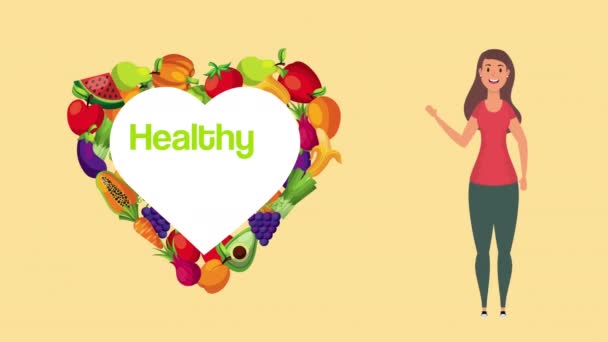 Mulher com comida vegan estilo de vida saudável — Vídeo de Stock