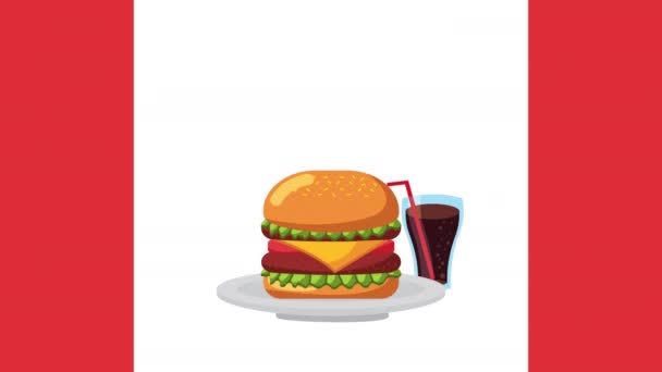 Delicious fast food unhealthy icon — Stock Video