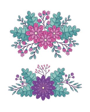 cute flowers with leafs decoration