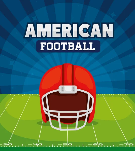 Poster di football americano con casco in campo — Vettoriale Stock