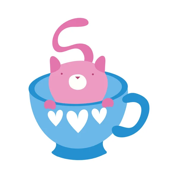 Bonito pouco gato no xícara de chá —  Vetores de Stock