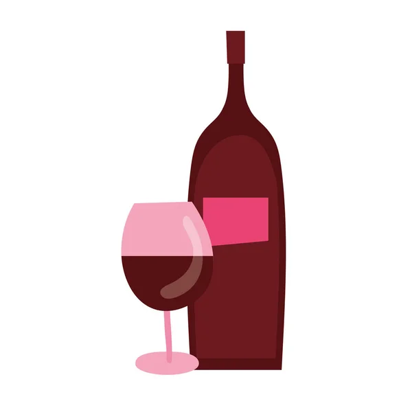 Bebida garrafa de vinho com copo — Vetor de Stock