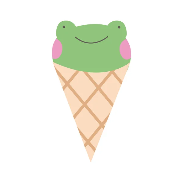 Cute little frog in ice cream cone — Stock Vector