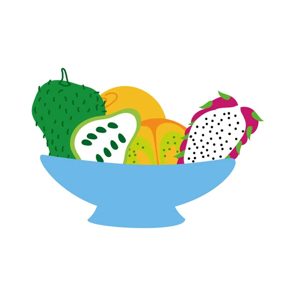 Ciotola con icone di frutta fresca — Vettoriale Stock