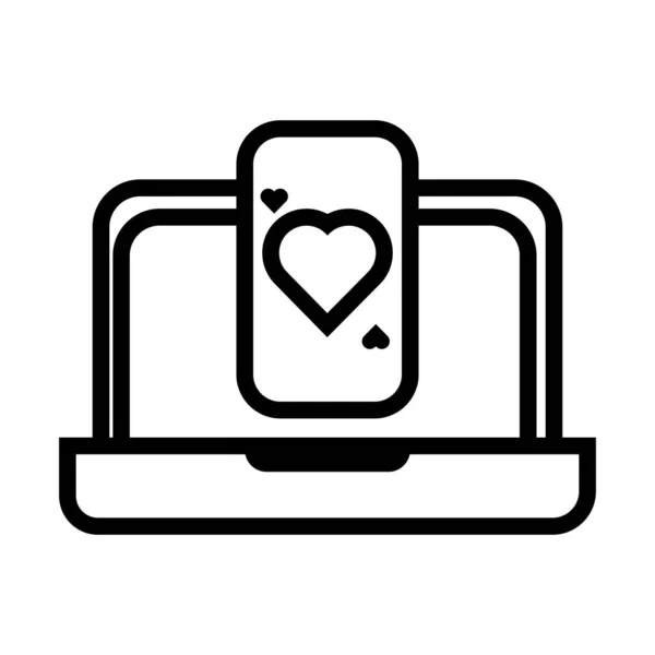 Casino poker card with heart in laptop — 스톡 벡터