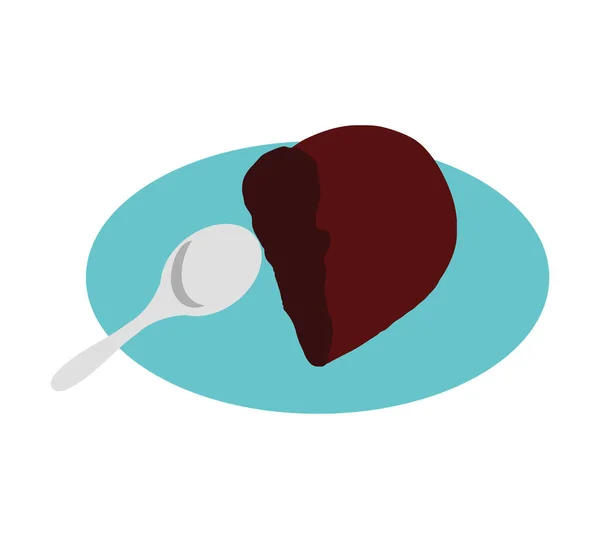 Brownie dulce en el plato con postre cuchara — Archivo Imágenes Vectoriales