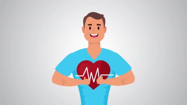 Ung man med hälsosam livsstil och hjärta cardio — Stockvideo