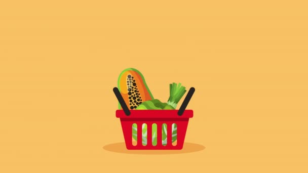 Zdravý životní styl veganské jídlo v košíku — Stock video