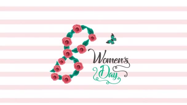 Χαρούμενες γυναίκες ημέρα γράμματα με αριθμό 8 και πεταλούδες — Αρχείο Βίντεο