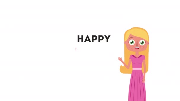 Happy womens day card with blond woman — Stock Video