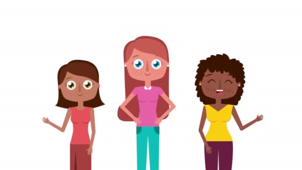 Ευτυχισμένη κάρτα ημέρα των γυναικών με διαφυλετικά κορίτσια — Αρχείο Βίντεο