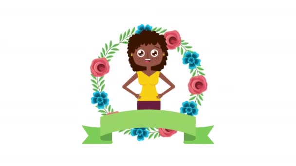 Feliz día de las mujeres tarjeta con afro mujer — Vídeos de Stock