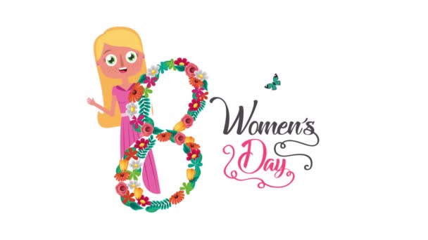 Ευτυχισμένη ημέρα γυναικών κάρτα με ξανθιά γυναίκα — Αρχείο Βίντεο