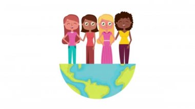 Irklar arası kızlarla mutlu kadınlar günü kartı.